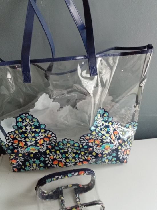 Vera Bradley Handbags - Vera Bradley Clear Floral Medallion Tote Bag and Pouch Set Stadium Approved Navy